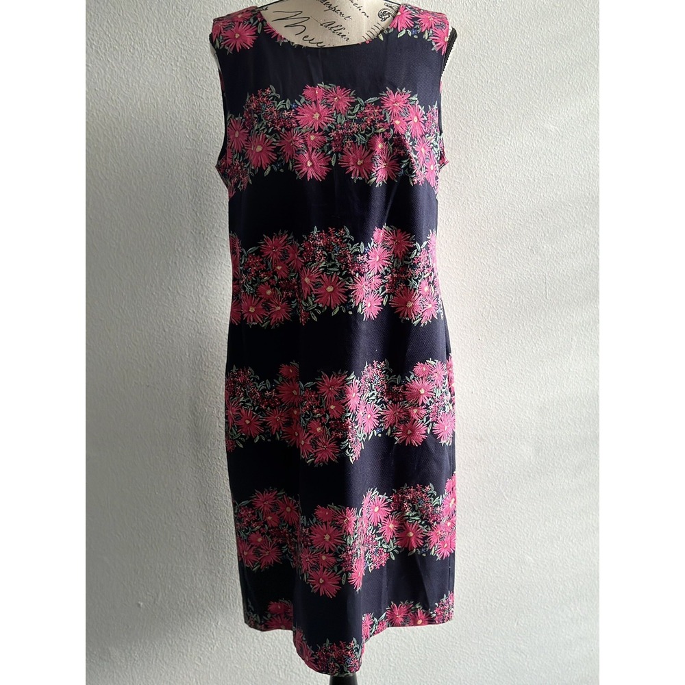 Talbots‎ Pencil Dress Women 12 Black Pink Floral Sleeveless Stretch Cocktail